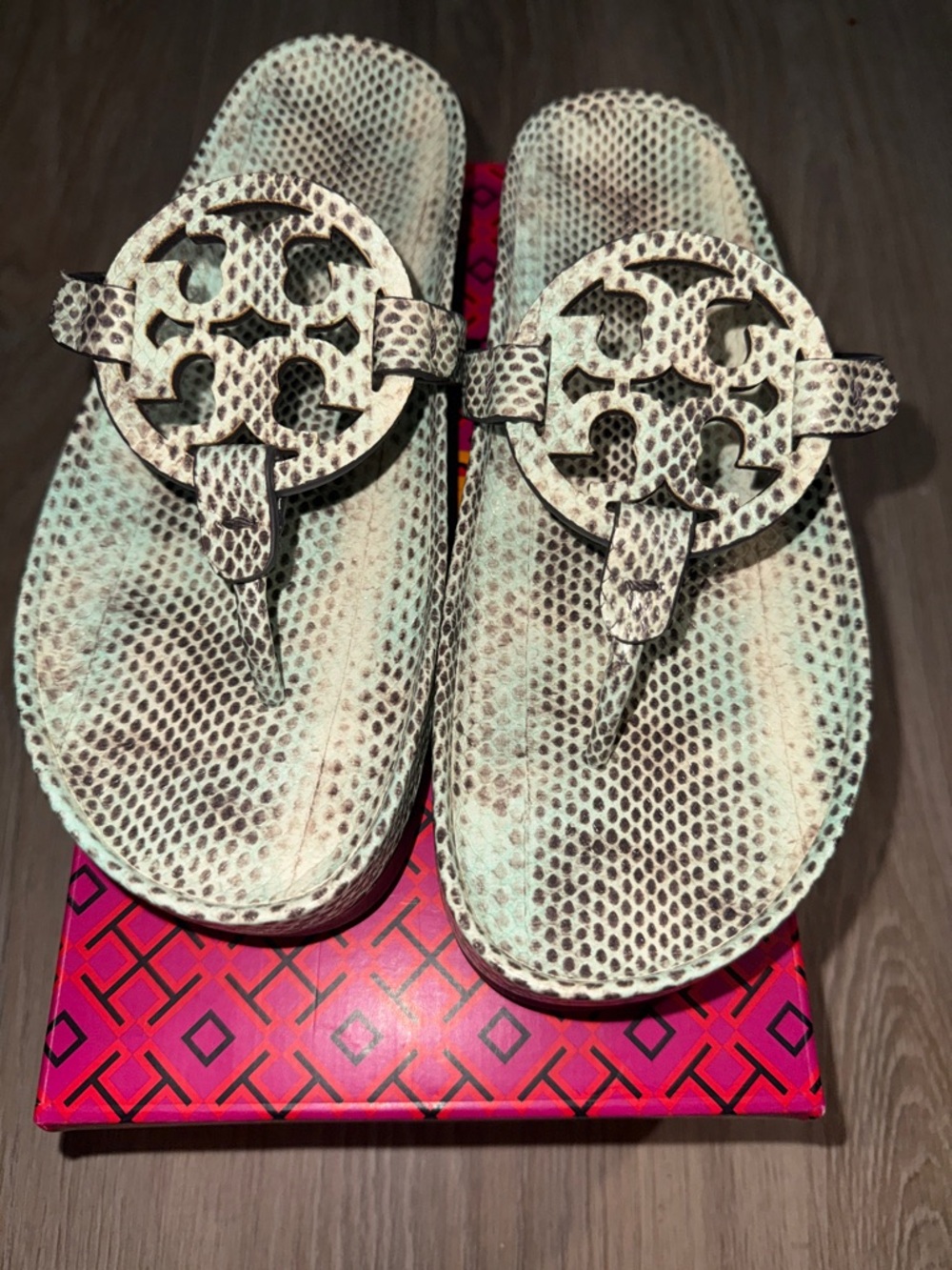 Tory Burch Miller Cloud Lug Stamped Snakeskin Leather Sandals